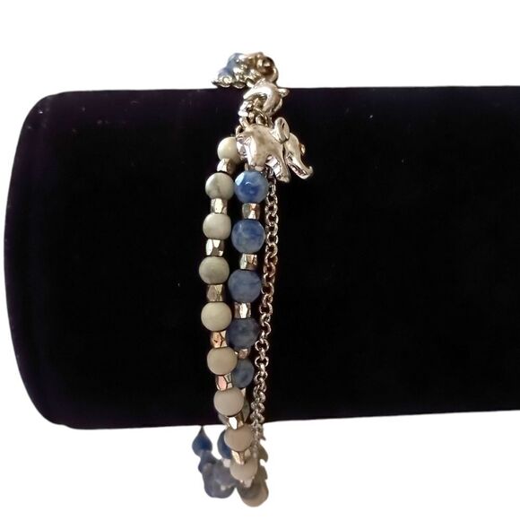 Beaded Elephant Charm Bracelet Multi Strand Blues Silver Tone Dainty Good Luck. - Picture 13 of 16